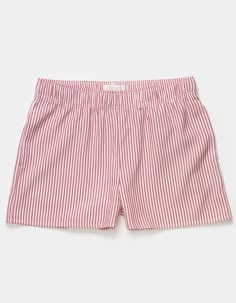 Full Tilt Stripe Boxer Shorts. Crafted From Soft, Breathable Fabric, These Shorts Feature A Playful Stripe Pattern That Adds A Fun Touch To Any Outfit. The Relaxed Fit And Elastic Waistband Ensure All-Day Comfort And Easy Movement, Making Them Ideal For Lounging, Playtime, Or Casual Wear. Approx. Inseam: 2.5''. 100% Polyester. Machine Wash. Imported. | Full Tilt Stripe Boxer Girls Shorts Red Summer Shorts, Girl Boxers Pajamas, Seersucker Shorts Outfit, Boxers For Girls, Girls Boxers, Girls Boxer Shorts, Pink Boxer Briefs With Built-in Shorts For Summer, Nike Essentials, Striped Cotton Pajama Shorts With Built-in Shorts