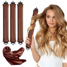 PRICES MAY VARY. 💕【UPGRADED Heatless Blowout Rods 】 ：The inner core of the overnight blowout rods are made of rubber. Which is more elastic and durable than sponge. The surface is made of velvet.Which is comfortable to the touch and will not easily get stuck in the hair and no chemical smell. 💕【Stay In Place】：The jumbo heatless blowout rods have an easy hook-and-lock design.It also come with a silk scarf to help stay in place.The silk hair head wrap for sleeping scarf effortlessly transforms s Hair Curling Tools, Curls Without Heat, Heatless Curls Overnight, Double Menton, Heatless Hair Curlers, Overnight Curls, No Heat Hairstyles, Heatless Hairstyles, Heatless Curls