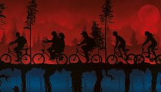 the silhouettes of people riding their bikes on a bridge over water at night time