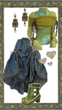 Whimsical green fairy inspired outfit board Pixie Hollow Fairies Outfits, Whimsical Fantasy Outfit, Honey Outfit Aesthetic, Fairy Core Casual Outfits, 80s Green Outfit, Whimsigoth Green Outfit, Punk Fairy Outfit, Mad Hatter Clothes Inspired Outfits, Fairy Outfit Casual