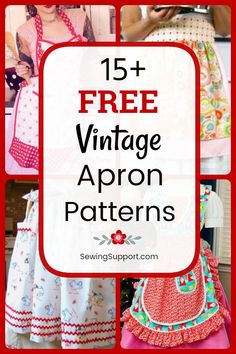 vintage apron patterns with text overlay that reads 15 free vintage apron patterns