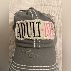 Never Used Hat, Tags Still Attached. Adorable “Adult-Ish” Hat. Gray With Pink Accents! A Very Fun And Cute Gift! Distressed Pink Hat One Size, Distressed Pink Hat One Size Fits Most, Adjustable Distressed Pink Hat, Distressed Pink Hat, Casual Gray Brimmed Baseball Cap, Pink Distressed Hat, Casual Gray Baseball Cap, Casual Brimmed Baseball Cap With Letter Print, Pink Casual Dad Hat With Letter Print