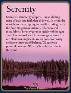 serenity is tranquility of spirit it is an abiding sense of trust and faith that all is well in the mind