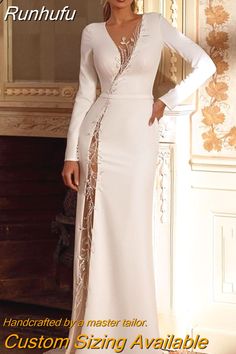 Runhufu Lace Beading Satin Full Sleeve Wedding Long Dresses For Woman