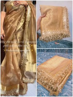 Maharani Gold Tissue Silk Banarasi Saree Heavy Shiffli Lace Work, Brocade Blouse Lehenga Golden Colour, Gold Tissue Saree Blouses, Golden Colour Saree, Gold Designer Saree, Maharani Saree, Golden Silk Saree, Golden Tissue Saree