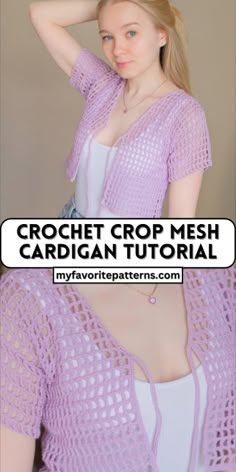 the crochet crop mesh cardigan pattern is shown