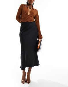 Jupes par Vila Au top Modèle uni Taille haute Coupe classique Satin Maxi Skirt, Eid Outfits, Maxi Rok, Petite Shirts, Plus Size Designers, Satin Maxi, Satin Skirt, Plain Design, To The