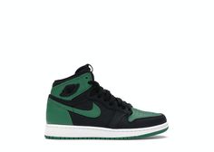 Check out the Jordan 1 Retro High Pine Green Black (GS) available on @StockX Pine Green Jordan 1, Black Nike High Tops, Black Sneakers Outfit, Green Jordans, Custom Jordans, Authentic Jordans, Wedding Sneakers, Black Jordans, Gold Sneakers