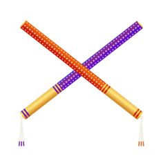 two pencils with polka dots on them are crossed by one end and the other end is