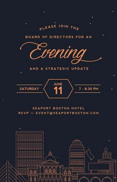 an event poster with the words, board of directors for an evening and a strategic