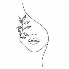 a line drawing of a woman's face with leaves on her forehead