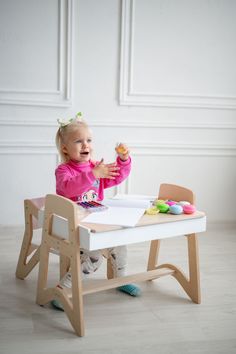 The perfect first set of children's furniture for a preschooler{montessori furniture} - Kids Furniture Set A comfortable growing chair and a multifunctional Adjustable Table that grows with your child over the course of six years. This set is specially designed for kids from 1 to 7 years old, suitable for children from 80 to 130 cm tall. MULTIFUNCTIONAL TABLE : - Features a large pull-out drawer for storing kinetic sand, office supplies or toys. - On the back of the table top there is a magnetic Kids Table And Chair, Multifunctional Table, Kids Desks, Montessori Furniture, Children's Furniture, Table And Chair Set, Kinetic Sand, Kids Table, Kids Table And Chairs