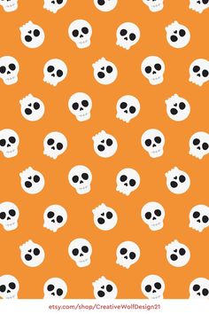 Cute skulls on orange background halloween Printable Digital Paper pattern for scrapbooking and commercial use Skull Pattern Design, Printable Pattern Paper, Spooky Lettering, Halloween Craft Treats, Halloween Silhouette, Background Halloween, Halloween Skulls, Halloween Wallpaper Backgrounds, Halloween Eyeballs