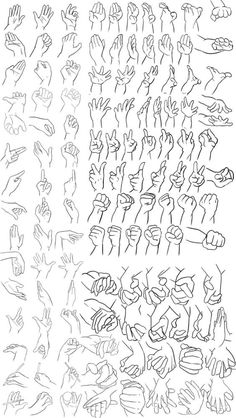 several hand gestures drawn in black and white