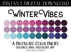 an advertisement for the winter vibes program, with different color palettes and text