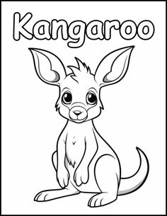 kangaroo coloring page with the word kangaroo on it and an image of a kangaroo sitting down