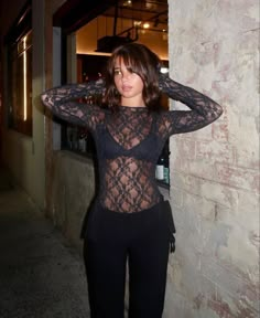 Black Lace Shirt, Date Night Fashion, Party Fits, Mock Neck Long Sleeve