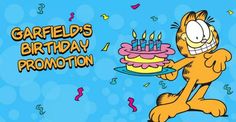 garfield the cat holding a birthday cake with candles