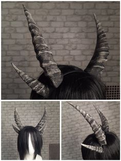 These horns are made from papier-mache with an acrylic finish. They are very light and comfortable to use. The horns have a natural texture. It will perfectly complement your image for Halloween, cosplay or a photo shoot. You won't even feel them on your head! You can paint it in any color - if there is no desired color, choose a Custom one and write to me. Attention. 100% handmade so may vary slightly in head fit or shade. Don`t wet, but can be cleaned with a damp cloth. Dragon Horns Headband, Goat Horns Cosplay, Demon Costume Female, Demon Horns Cosplay, Image For Halloween, Horn Costume, Demon Cosplay, Diy Horns, Dragon Cosplay