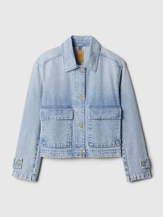 Denim Utility Shirt Jacket Denim Coat Short, Cheap Relaxed Fit Women's Denim Jacket, Cheap Women's Relaxed Fit Denim Jacket, Cheap Trendy Cotton Denim Jacket, Cheap Relaxed Fit Denim Jacket For Summer, Cheap Cotton Denim Jacket For Spring, Cheap Medium Wash Cotton Denim Jacket, Cheap Denim Utility Jacket For Winter, Cheap Blue Cotton Denim Jacket