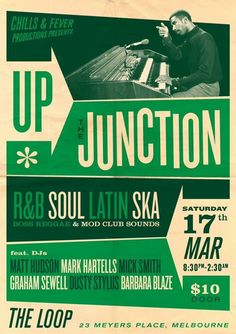 a poster for the upcoming event, up junction with r & b soul latin ska