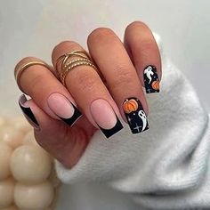 Amazon.com : fall nail Fake Acrylic Nails, Holiday Acrylic Nails, Halloween Fest, Halloween Press On Nails, Long Press On Nails, Manicure Tips, Halloween Nail Designs, Halloween Nail