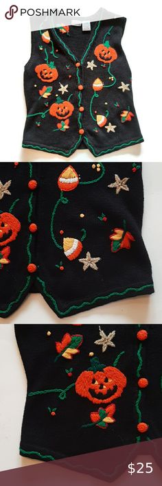 Halloween Vtg. 90s sweater knit embroidered vest Casual Disney Outfits, Halloween Fits, Embroidered Vest