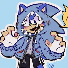 an image of a cartoon character that is wearing a hoodie and holding something in his hand