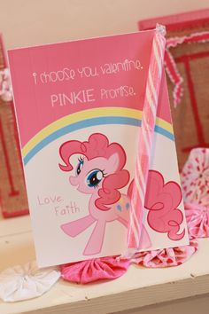 a pinkie ponies valentine's day card sitting on top of a table