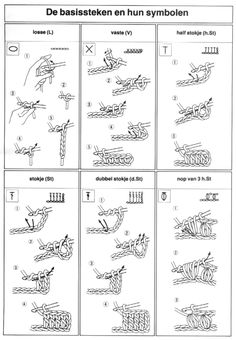 the instructions for how to crochet are shown in black and white, with pictures of