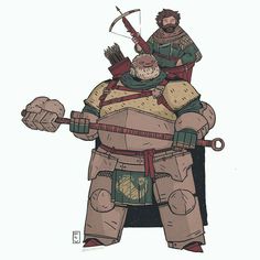 a drawing of two people dressed in armor