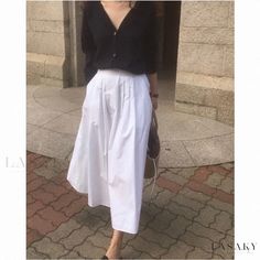 Lasaky - White Flared Maxi Skirt Casual Midi Skirt Chic White Pleated Skirt For Fall, Elegant White Skirt Solid Color, Solid Color Long Skirt For Day Out, White Fall Day Out Skirt, White Skirt For Fall Day Out, Long Skirt For Day Out In Solid Color, Casual White Long Pleated Skirt, Casual White Pleated Skirt For Fall, White Maxi Skirt For Spring Workwear