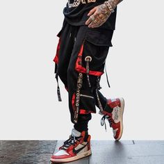 Pants With Straps, Men Streetwear Fashion, Jogging Style, Hip Hop Joggers, Male Streetwear, Sweatpants Streetwear, Fashion Trousers, Pants Male, Streetwear Mode