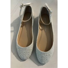 Sparkly New Betsy Johnson Ballet Flats/Shoes (Maryjane) Ankle Straps. Stunning Rhinestone Pearl White Silvery/Gold Iridescent Tone And Never Worn Size 7 Medium. Betsey Johnson Shoes, Betsy Johnson, Flats Shoes, Ballet Flat Shoes, Ankle Straps, Pearl White, Betsey Johnson, Flat Shoes Women, Ballet Flats