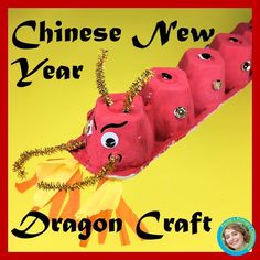 a chinese new year dragon craft is featured on a yellow background with the words, chinese new year dragon craft