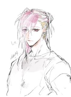 a drawing of a person with pink hair