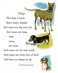 a card with two dogs and a poem written in the bottom right corner, on which is an image of a dog holding a bone