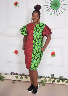 African Dress, Ankara Shift Dress, Casual Dress, Flared Short Sleeve African Print Dress, Knee length Dress With Pocket, Red Green This beautifully crafted classy, easy-to-wear ankara dress is made with 100% cotton African wax print floral fabric. it is suitable for both formal and informal occasions. Features: - 100% Handmade dress - Short sleeve - Pockets - Knee-length - Length of the dress on the model is 38inches Buyers can request customization if the measurement is different from the standard.  Production takes 3-5 business days and delivery takes 3-5 business days in most countries of the world. Standard Size Measurements are as follows: Size chart UK 4, US 0 Bust: 30 Waist: 22.5 Hip: 32.5 UK 6, US 2 Bust: 33 Waist: 25.5 Hip: 35 UK 8, US 4 Bust: 34 Waist: 26.5 Hip: 36 UK 10, US 6 Bu Ankara Shift Dress, Shift Dress Casual, Dress Ankara, Printed Short Dresses, African Ankara, Dress Knee Length, African Print Dress, Ankara Dress, Handmade Dress