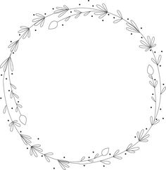 a round frame with leaves and dots in the middle, drawn by hand on a white background