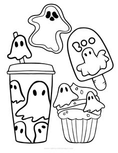 halloween coloring pages with cupcakes and ghost faces