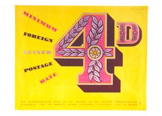 a yellow poster with the number four in it's center and leaves on top