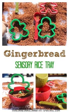 gingerbread rice tray with scissors and cookie cutters in the shape of shamrocks