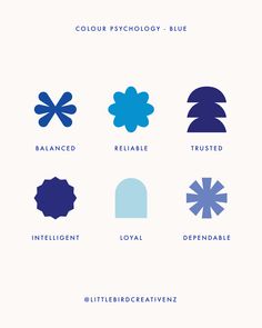 an image of different colors and shapes on a white background with the words, color psychology - blue