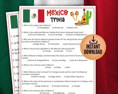 three mexican trivias with the flag of mexico in the background