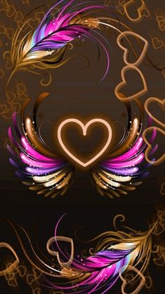 an artistic background with hearts and feathers