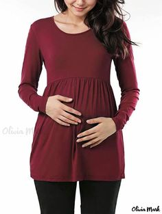 Olivia Mark - Stylish Maternity Wear with Round Neck in Solid Color Winter Maternity Fashion, Stylish Maternity Wear, Ruffle T Shirt, Clothes For Pregnant Women, Maternity Tunic, Round Neck Shirt, Womens Maternity