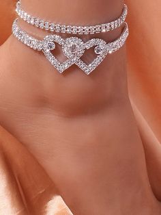 Afro Jewelry, Body Jewelry Diy, Heart Ankle Bracelet, Heart Rhinestone