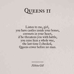 a poem written in black and white with the words queen's ii on it