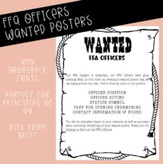 a wanted poster with the words wanted written in black and white on it, against a pink background