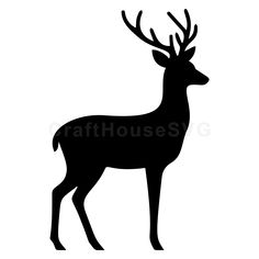 a black and white silhouette of a deer with antlers on it's head